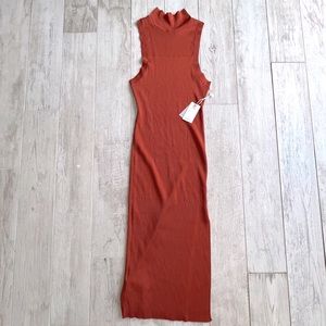 NWT Good American | Slinky Ribbed Sleeveless Turtleneck Maxi Sweater Dress
